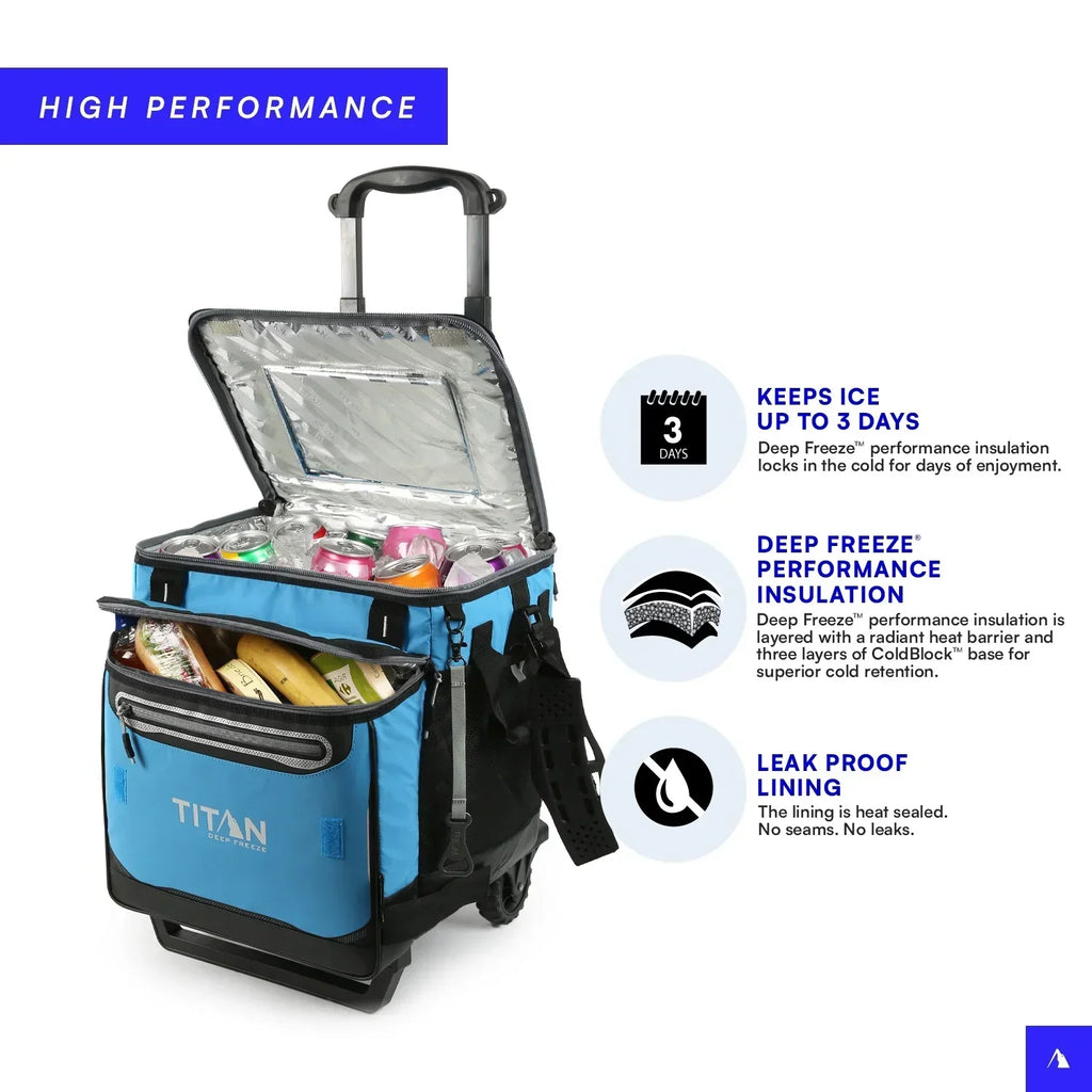 2026 NewArctic Zone Titan Deep Freeze 60(50+10) Can/40 Quart Wheeled Cooler - Process Blue