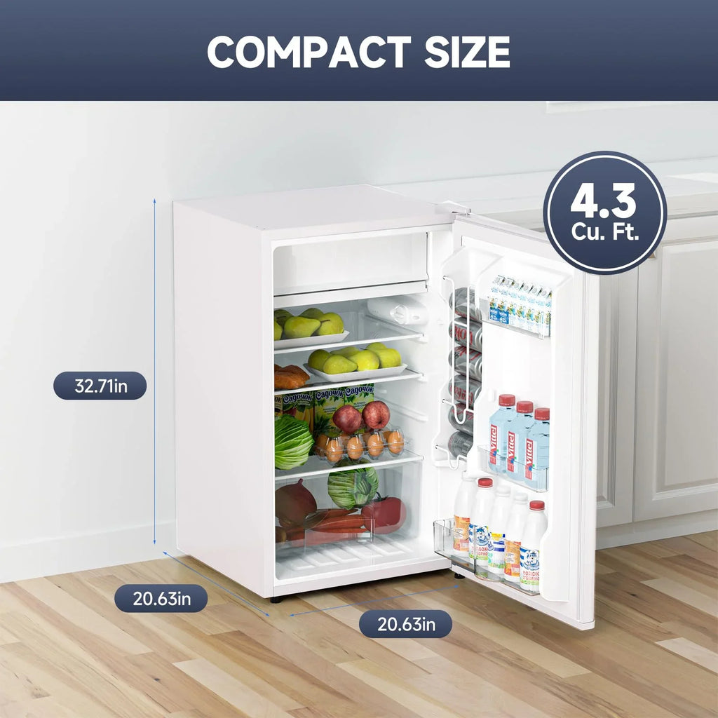 2026 NewSoonbuy Compact Mini Fridge with Freezer, 4.3 Cu.Ft Single Door Refrigerator with Adjustable Temperature, Removable Shelves & Crisper Drawer, Energy Efficient Small Fridge for Bedroom, Office, Dorm, R