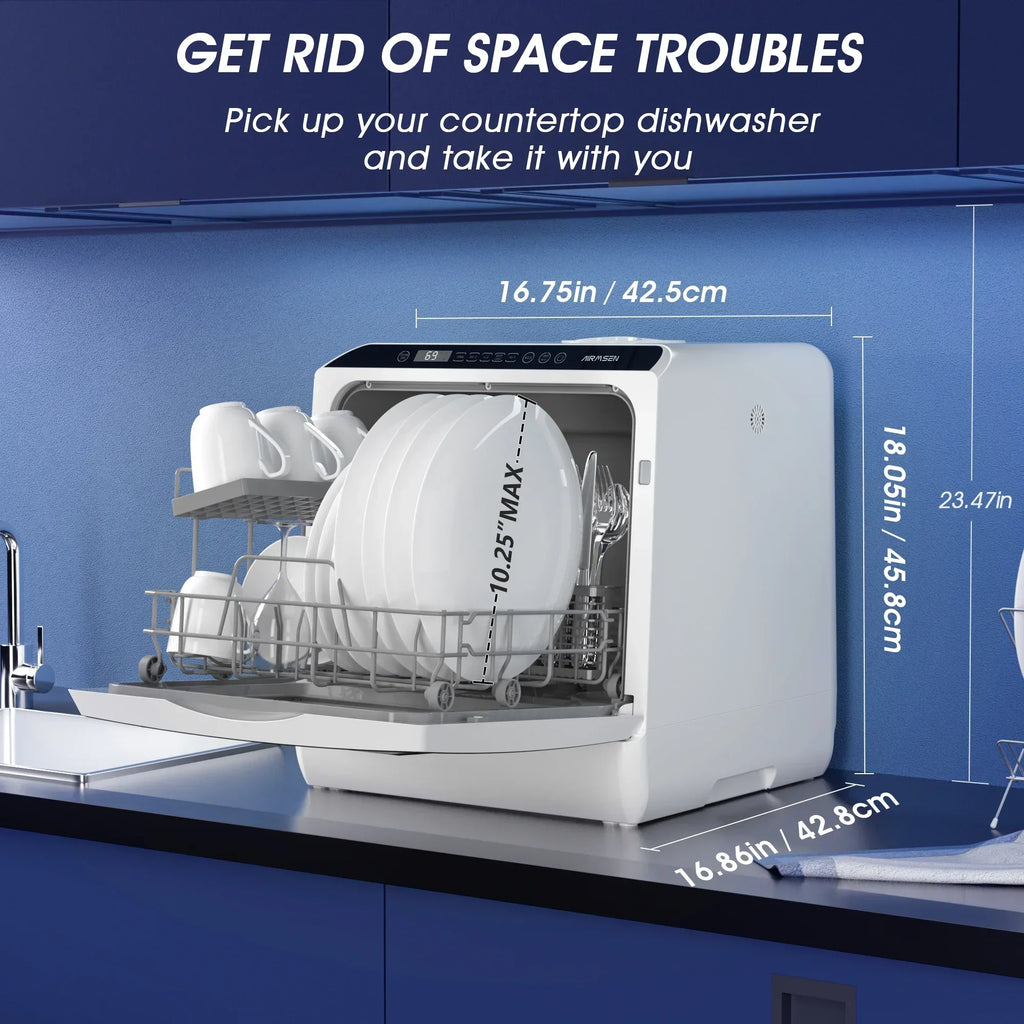 2026 NewAIRMSEN Portable Countertop Dishwasher with 5-Liter Built-in Water Tank and Air-Dry Function, 5 Washing Programs Mini Dishwasher, AE-TDQR03