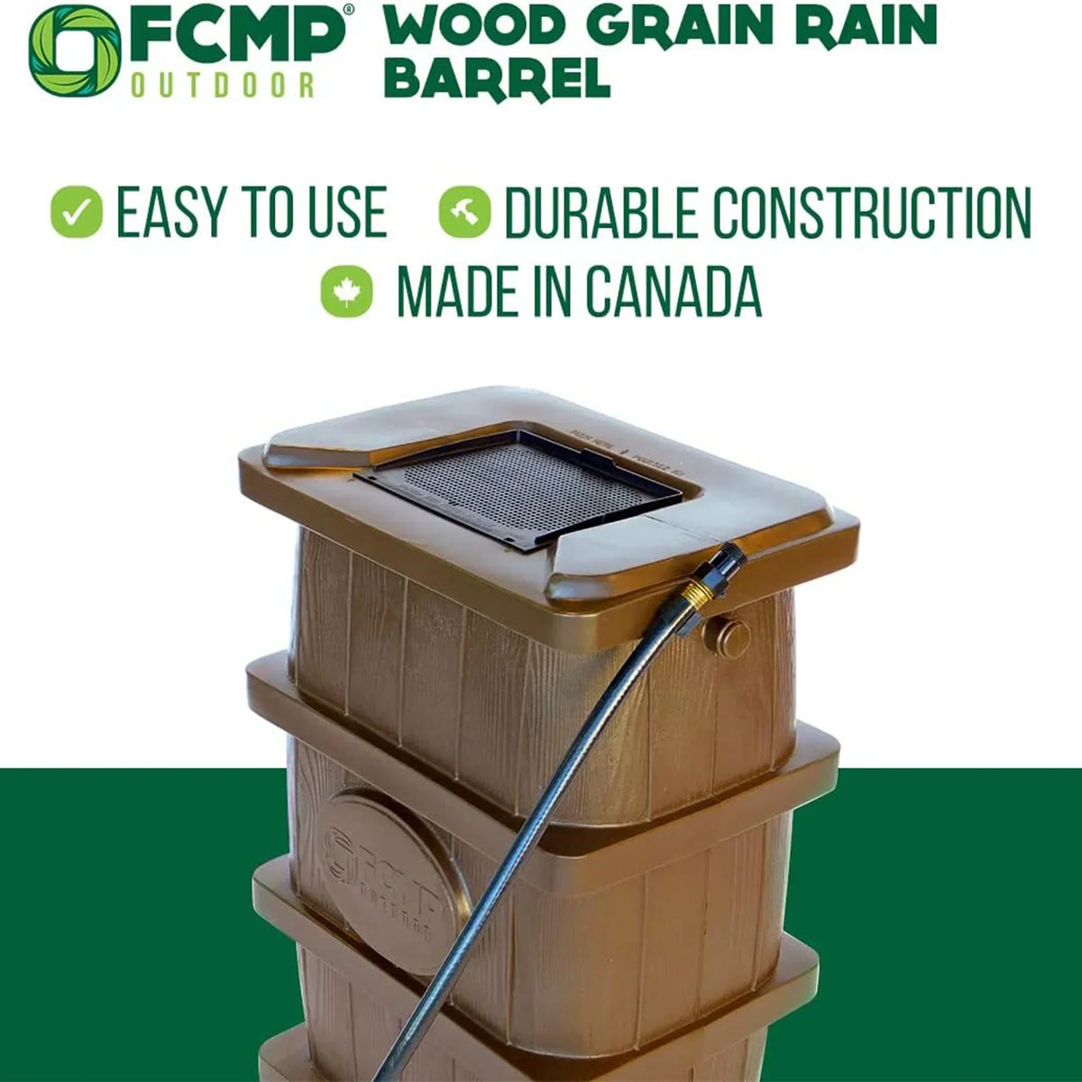 2026 NewFCMP Outdoor WG4000-GRY Home Outdoor Wood Grain Rain Water Catcher Barrel