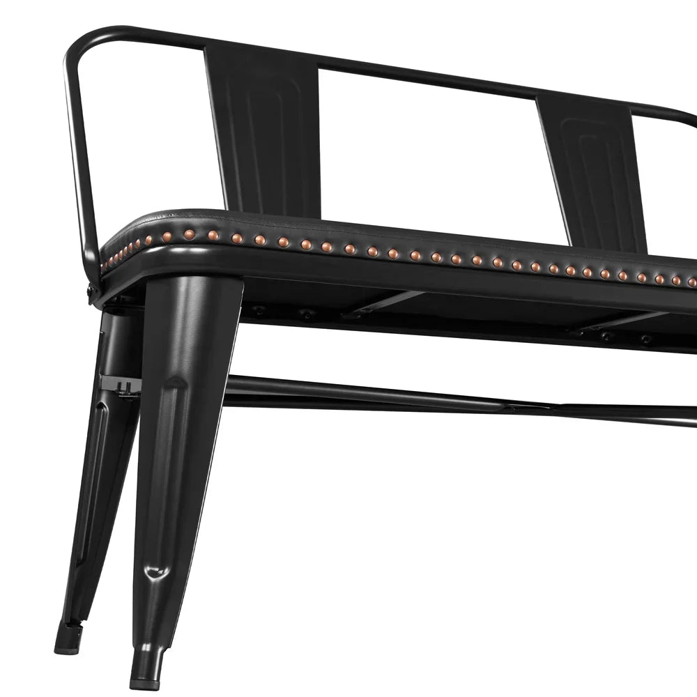 2026 NewYaheetech Industrial Metal Dining Bench with Upholstered Seat,Black
