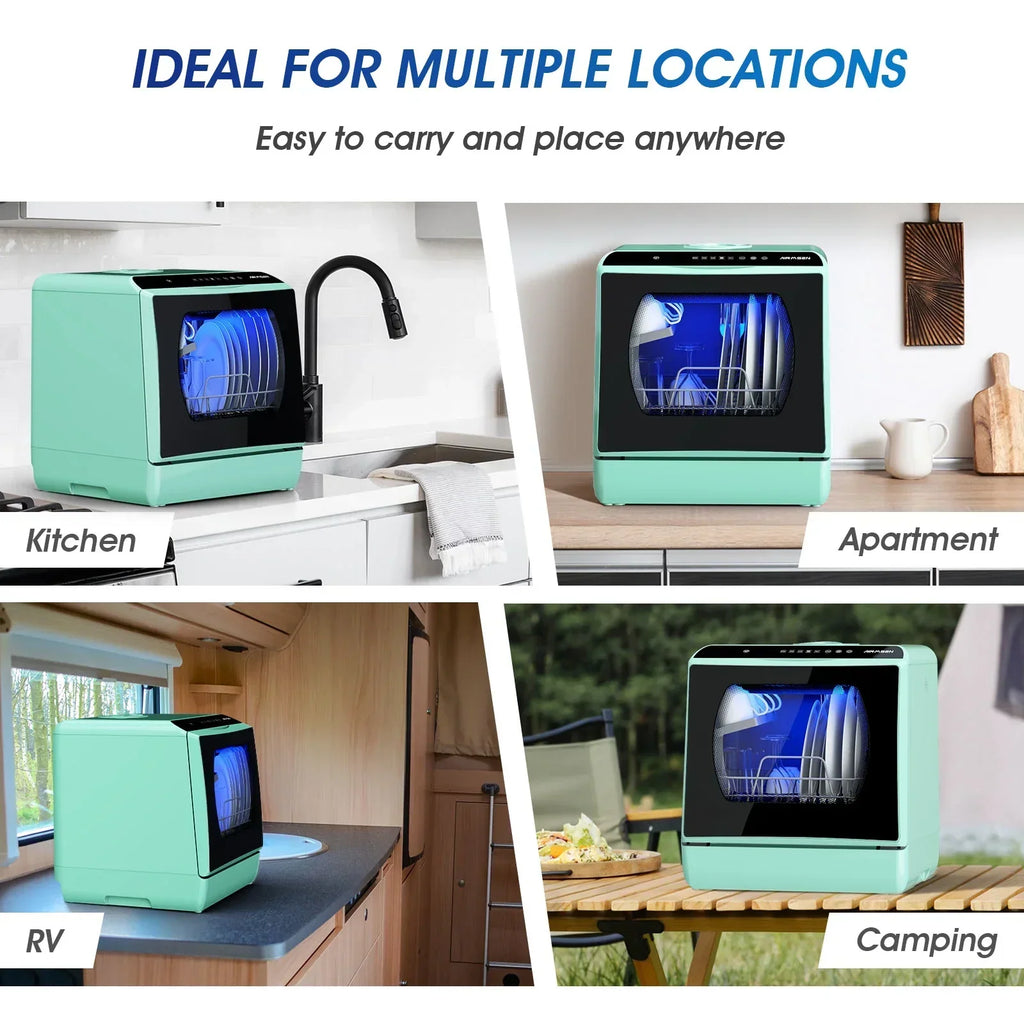 2026 NewAIRMSEN Portable Countertop Dishwasher with 5-Liter Built-in Water Tank and Air-Dry Function, 5 Washing Programs Mini Dishwasher, AE-TDQR03