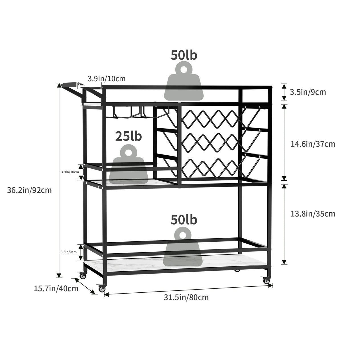 2026 NewWHIFEA 3-Tier Home Bar Cart with Wine Rack, Mobile Serving Wine Cart on Wheels, Modern Rolling Drink Trolley for Coffee Tea Wine