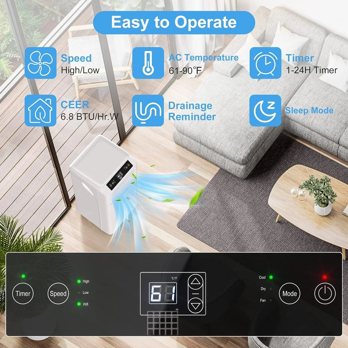 2026 New10,000 BTU Portable Air Conditioners Smart WIFI Remote Control, 3-in-1 Portable AC Unit, Dehumidifier and Fan