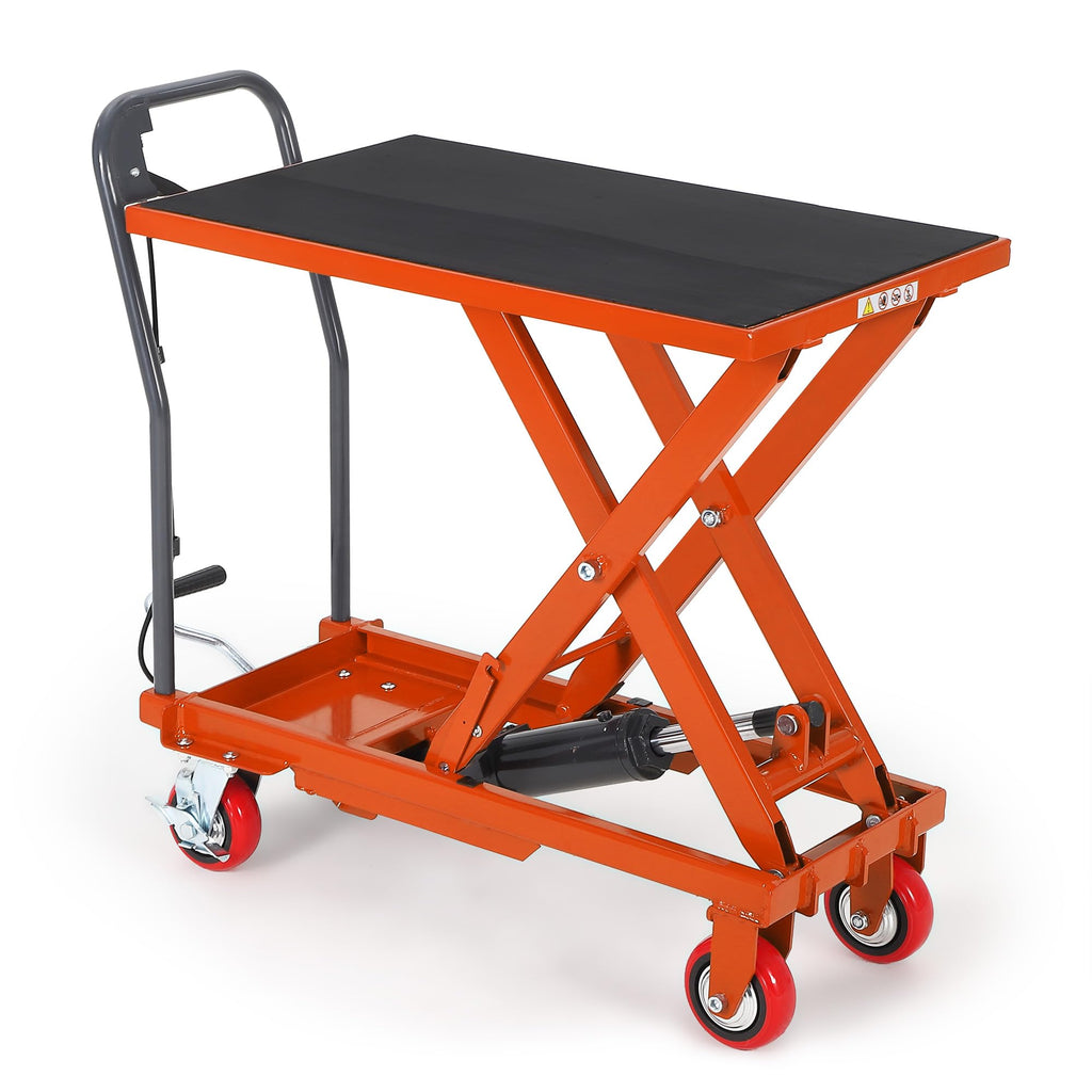 Aoile Hydraulic Lift Table Cart 330 LBS Capacity 28.5 in Lifting Height Single Scissor Lift Table with 4 Wheels and Non-Slip 