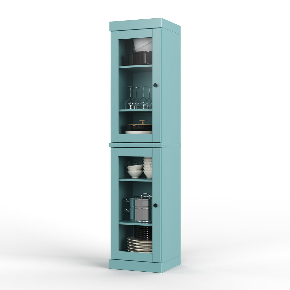 Palace Imports 16.5-in W Solid Wood Modular Tall Kitchen Pantry China Cabinet with Glass Doors and Adjustable Shelves