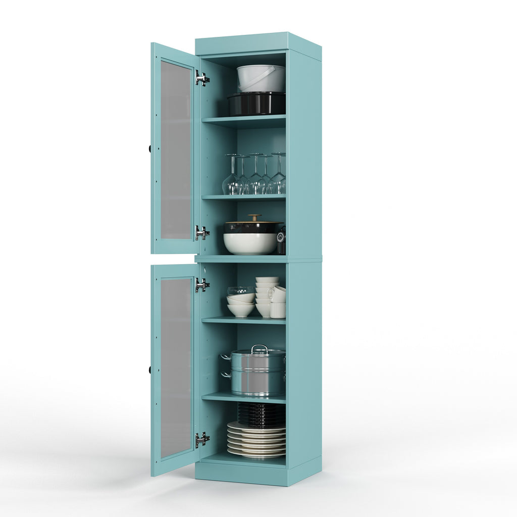 Palace Imports 16.5-in W Solid Wood Modular Tall Kitchen Pantry China Cabinet with Glass Doors and Adjustable Shelves