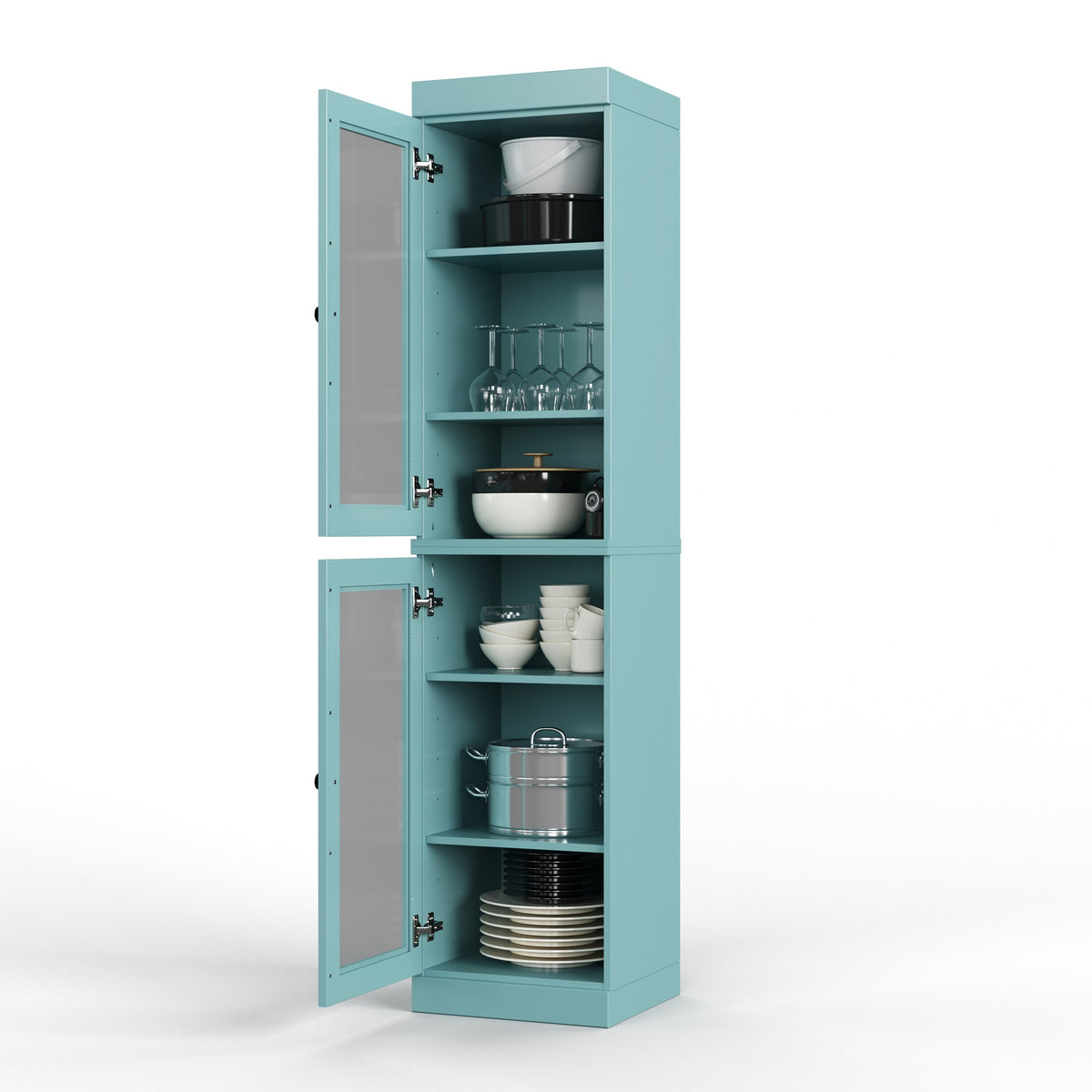 Palace Imports 16.5-in W Solid Wood Modular Tall Kitchen Pantry China Cabinet with Glass Doors and Adjustable Shelves