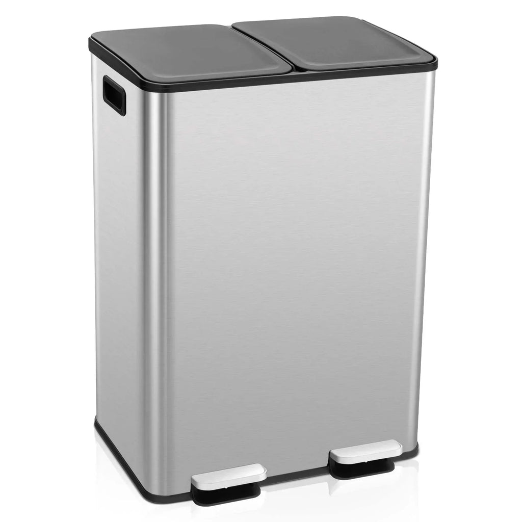 2026 NewCostway 16 Gallon Dual Step Trash Can Recycle Bin Stainless Steel Bucket Pedal Silver