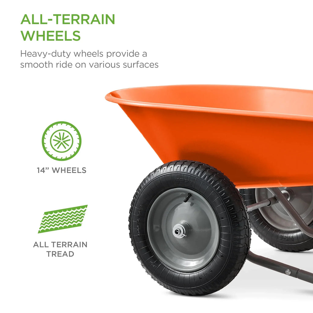 2026 NewBest Choice Products Dual-Wheel Home Wheelbarrow Yard Garden Cart for Lawn, Construction - Green