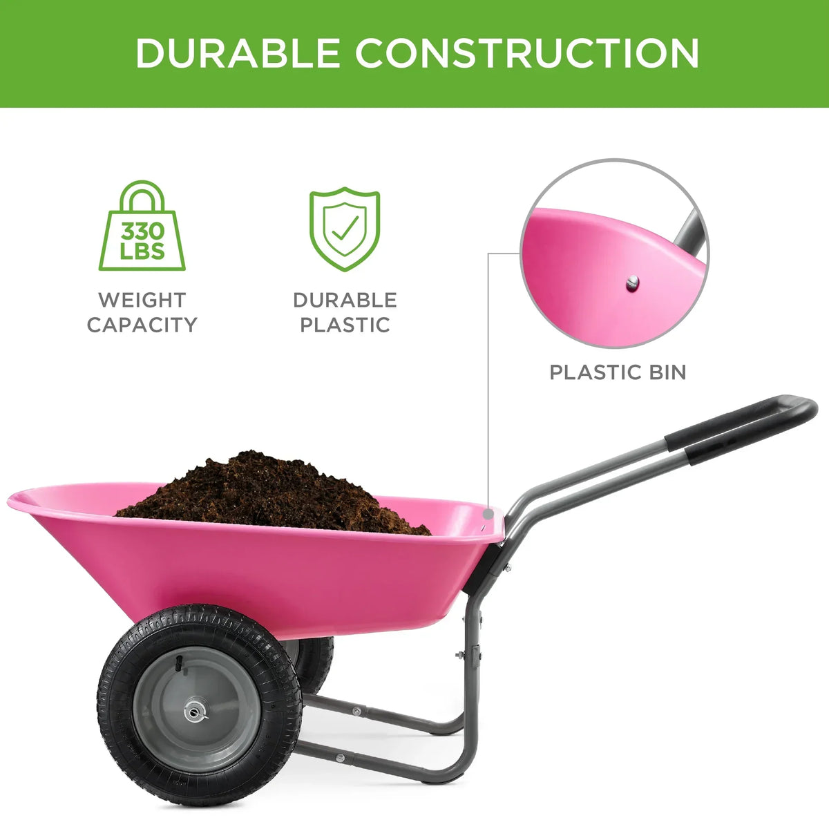 2026 NewBest Choice Products Dual-Wheel Home Wheelbarrow Yard Garden Cart for Lawn, Construction - Green