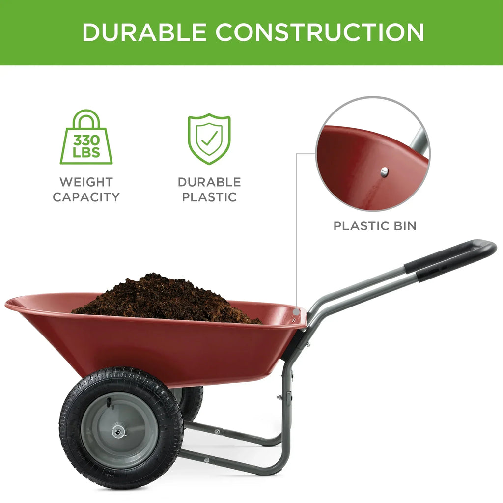 2026 NewBest Choice Products Dual-Wheel Home Wheelbarrow Yard Garden Cart for Lawn, Construction - Green