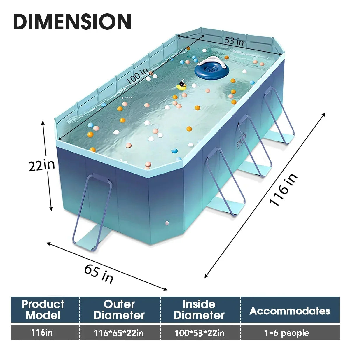 2026 NewFoldable Swimming Pool, Large Non-Inflatable Outdoor Pools for Kids Adults Above Ground Pools, 116in