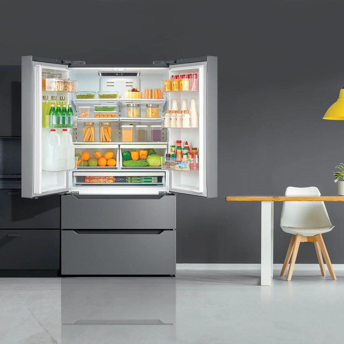 2026 NewCosmo 5 Piece Kitchen Appliance Packages with 30" Freestanding Electric Range 30" Island Range Hood 24" Built-in Fully Integrated Dishwasher French Door Refrigerator & 48 Bottle Wine Refrigerator