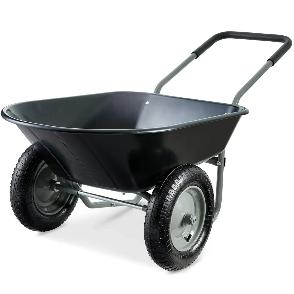 2026 NewBest Choice Products Dual-Wheel Home Wheelbarrow Yard Garden Cart for Lawn, Construction - Green
