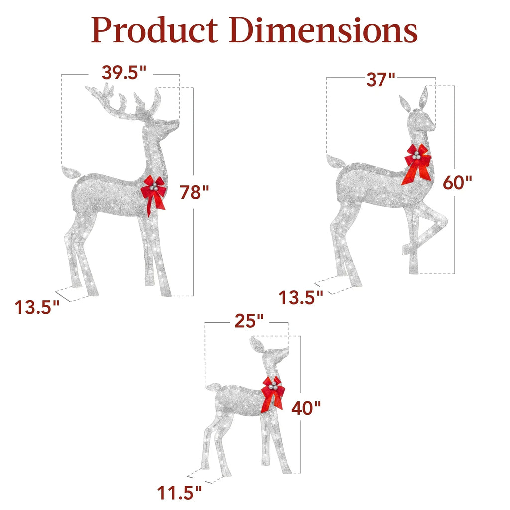 2026 NewBest Choice Products 6.5ft 3-Piece Lighted Christmas Deer Set Outdoor Yard Decoration w/ 385 LED Lights, Stakes - Gold