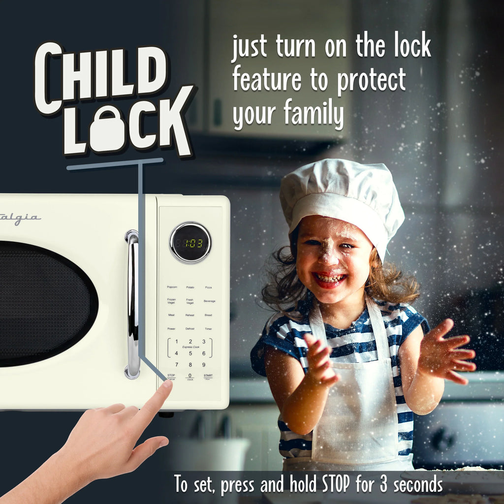 2026 NewNostalgia Retro Microwave Oven - 1.1 Cu Ft & 1000-Watt Countertop Size with Glass Turntable, Child Safety Lock, 8 Auto-Cook Programs & Digital Clock - Black