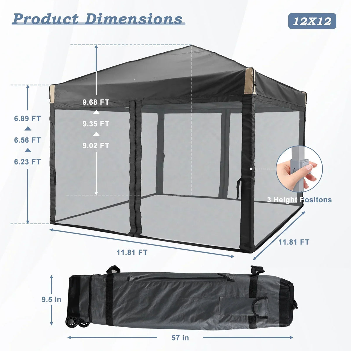 2026 NewAoodor 12'x12' Pop Up Canopy with Removable Mesh Sidewalls, Outdoor Portable Instant Shelter Tent-Black