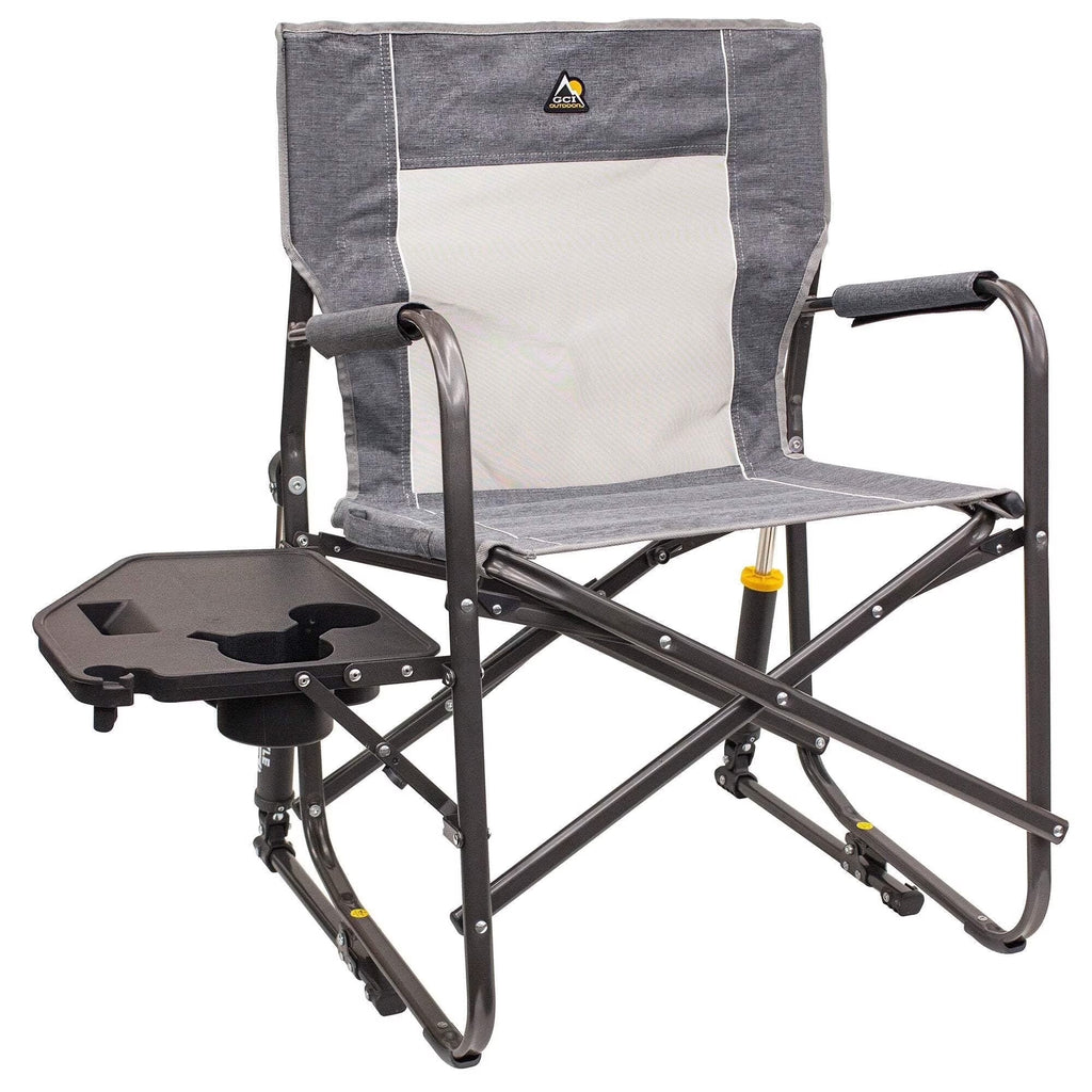GCI Outdoor Freestyle Rocker with Side Table Foldable Rocking Camp Chair, Heathered Pewter