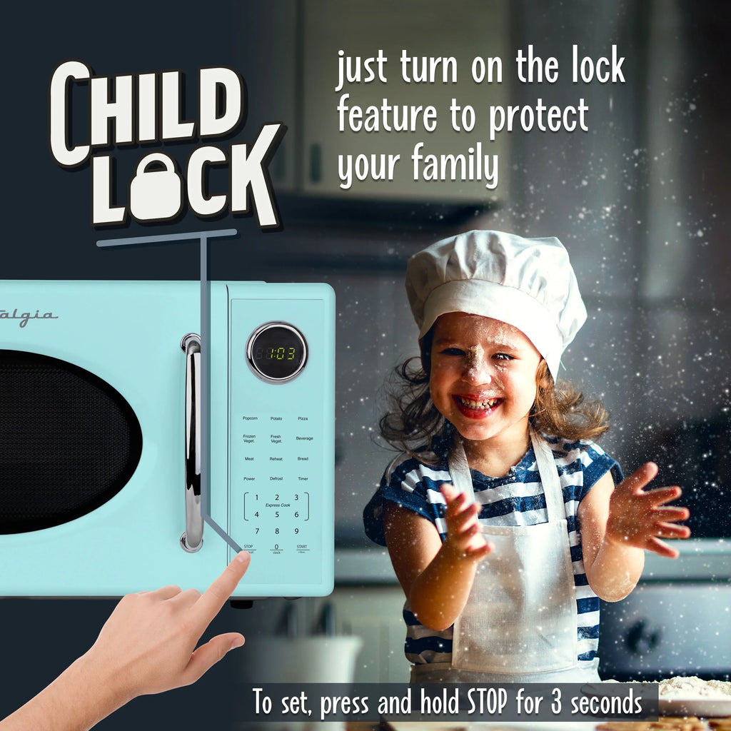 2026 NewNostalgia Retro Microwave Oven - 1.1 Cu Ft & 1000-Watt Countertop Size with Glass Turntable, Child Safety Lock, 8 Auto-Cook Programs & Digital Clock - Black