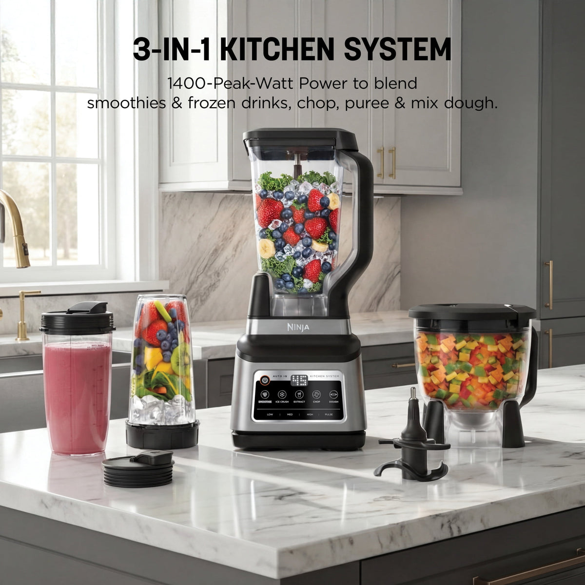 Ninja Professional Plus Kitchen System with Auto-iQ & (2) 24oz Single-Serve Cups, BN801 Black/Stainless Steel