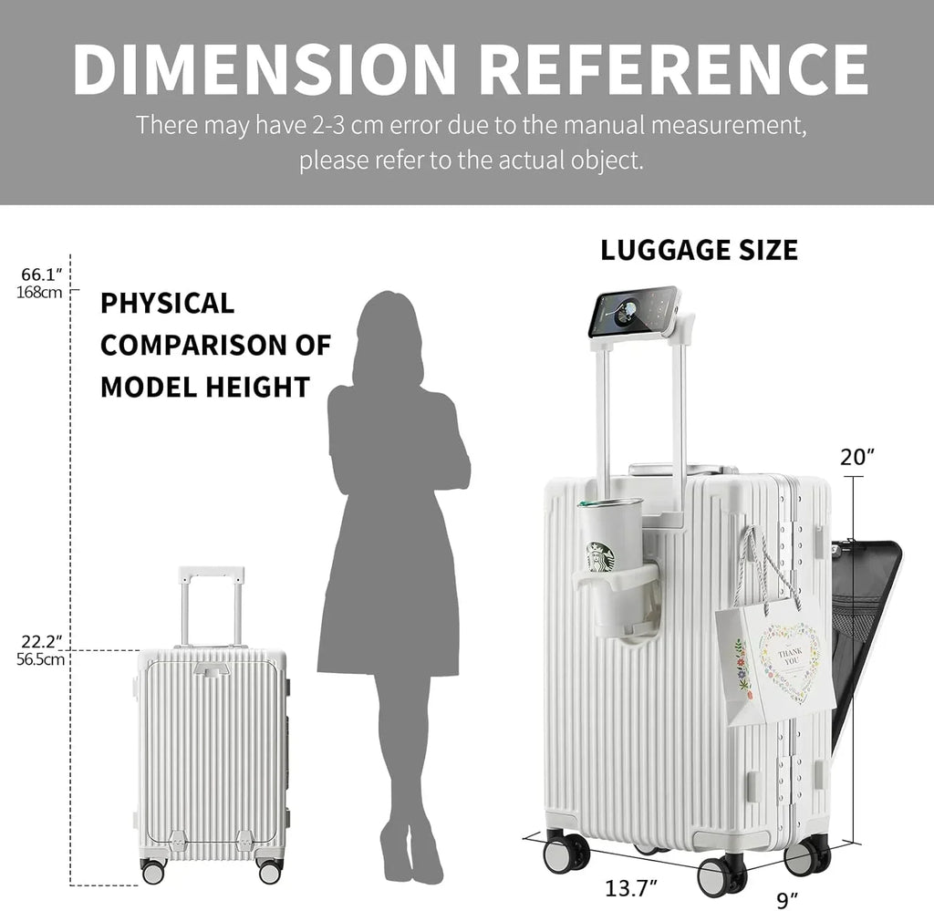 2026 NewCarry-On Luggage with USB Charging Port, Front Compartment, TSA Lock, Airline Approved Carry On Hardside Suitcase with Spinner Wheels (Grey, 20inch)