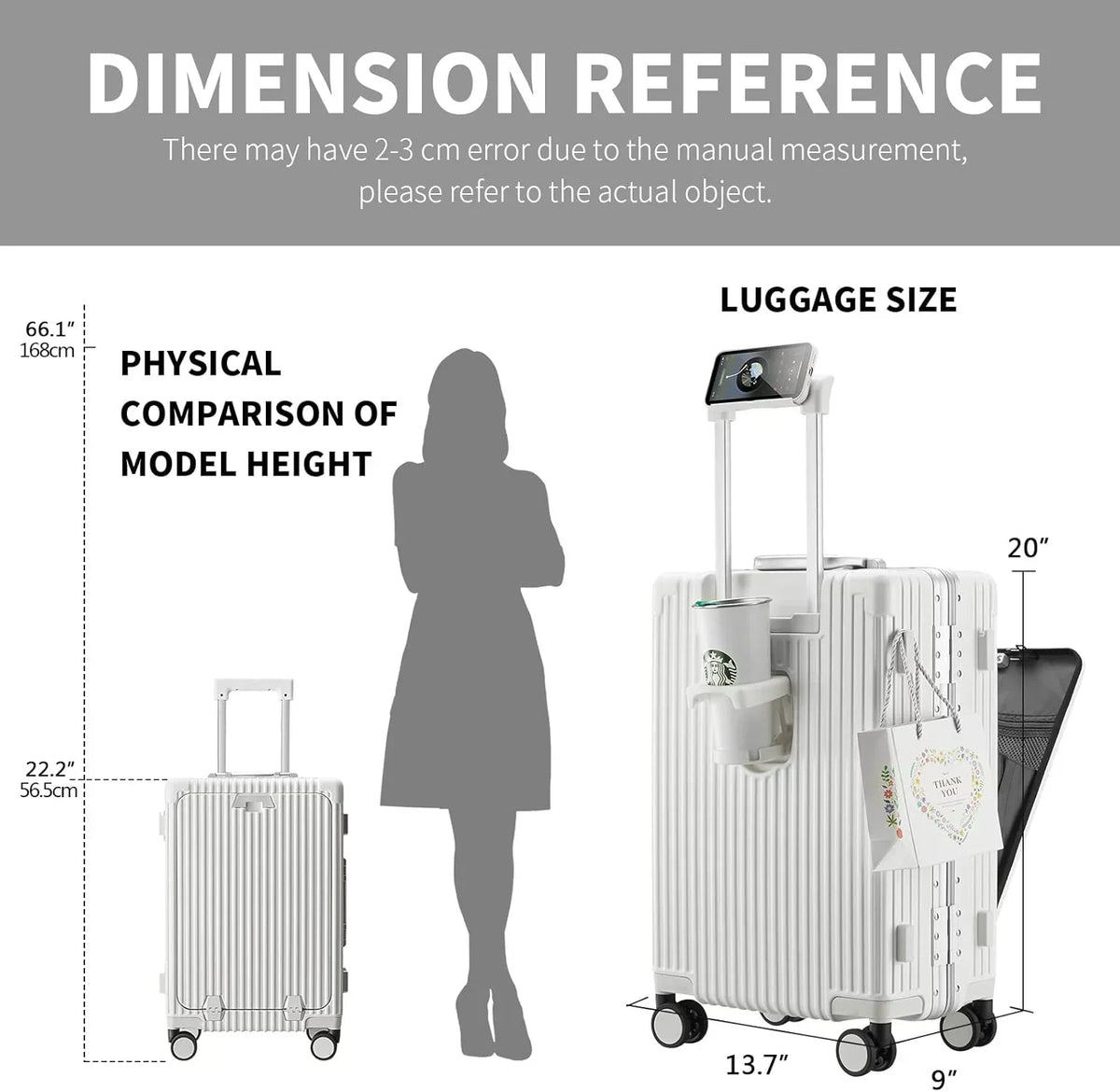 2026 NewCarry-On Luggage with USB Charging Port, Front Compartment, TSA Lock, Airline Approved Carry On Hardside Suitcase with Spinner Wheels (Grey, 20inch)
