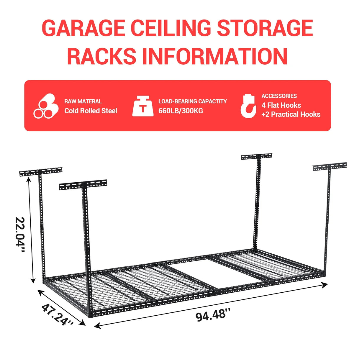 2026 New4x6 Overhead Garage Storage Rack -C Heavy Duty Metal Ceiling Shelving, Adjustable Organization System for Garage -C 330lb Capacity, Easy Install