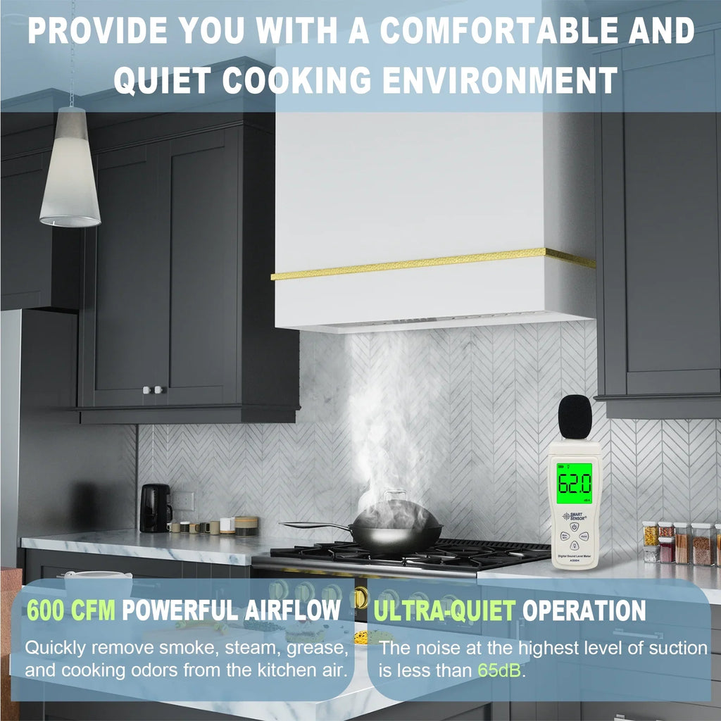 2026 New Akicon Range Hood 30 Inch, 600 CFM Ducted Vent Hood, Stainless Steel Box Kitchen Hood with 2 LED Lights, Removable Baffle Filters