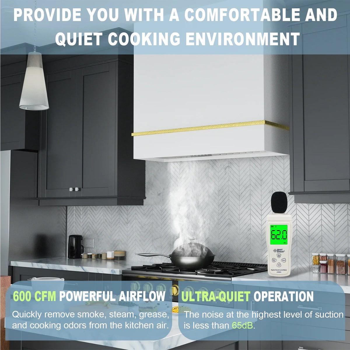 2026 New Akicon Range Hood 30 Inch, 600 CFM Ducted Vent Hood, Stainless Steel Box Kitchen Hood with 2 LED Lights, Removable Baffle Filters