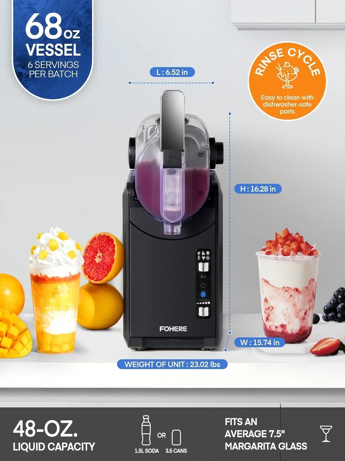 2026 New5-in-1 Slushie Machine, No Ice Needed, 15 Min Slushy Machine for Home with Self-Cleaning, Professional Frozen Drink Maker, 5 Preset Programs, Frozen Margaritas, Frapp"s, Milkshakes, and More, FOHERE