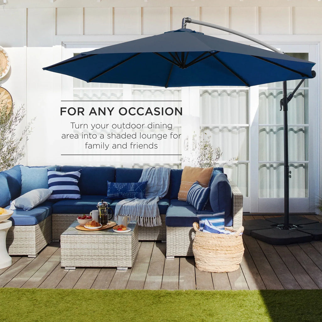 2026 NewBest Choice Products 10ft Offset Hanging Outdoor Market Patio Umbrella w/ Easy Tilt Adjustment - Tan