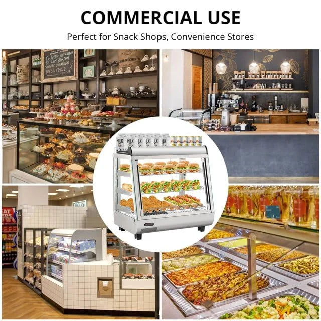 2026 New36" Commercial Food Warmer Display Case, Countertop Warmer Display Case, Commercial Food Warmer with Adjustable Shelves, Glass Sliding Doors, 3 Tier Electric Heated Display Cabinet