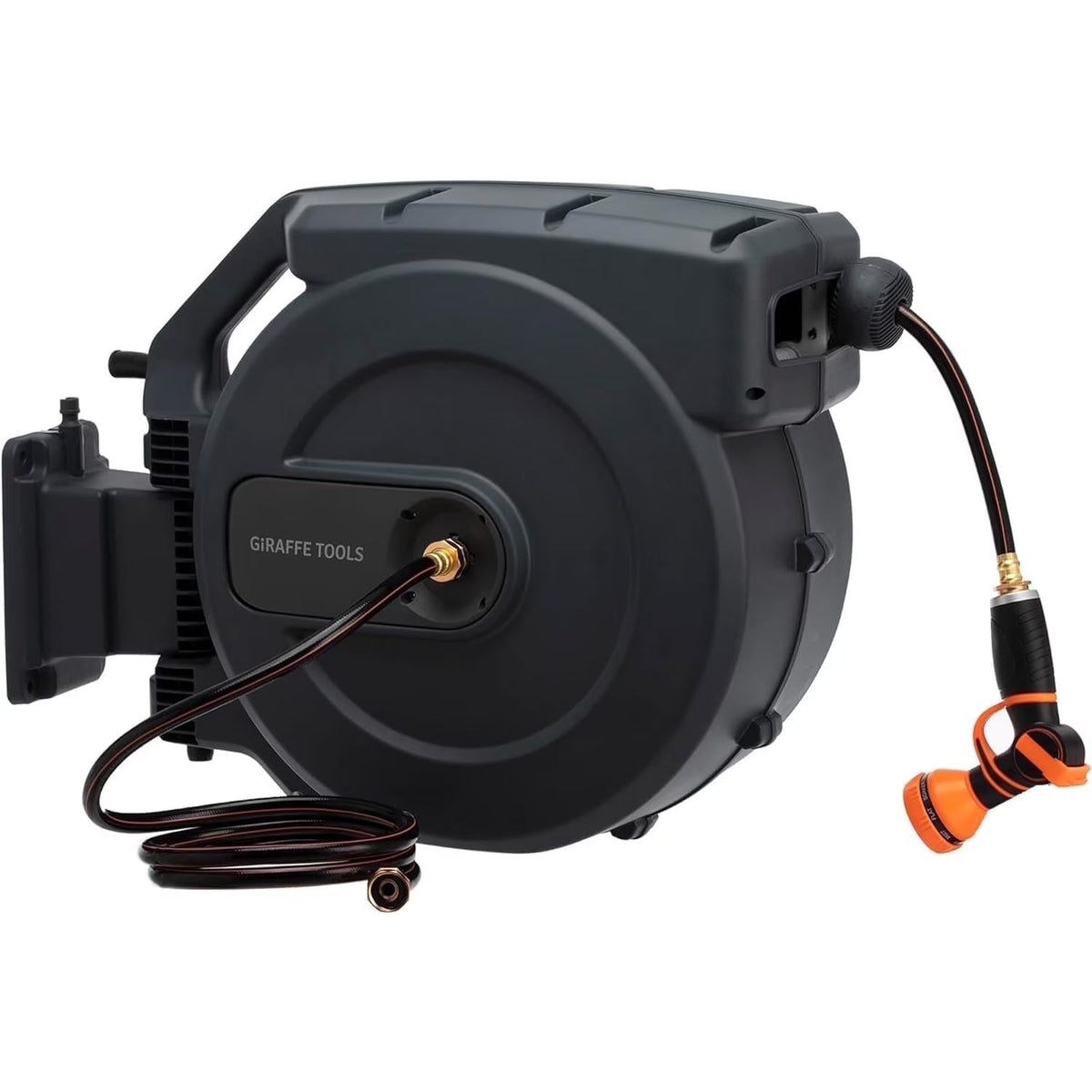 2026 NewGiraffe Tools Retractable Garden Hose Reel with 1/2in-100ft Water Hose, Plastic Bracket, Wall Mounted, Dark Grey