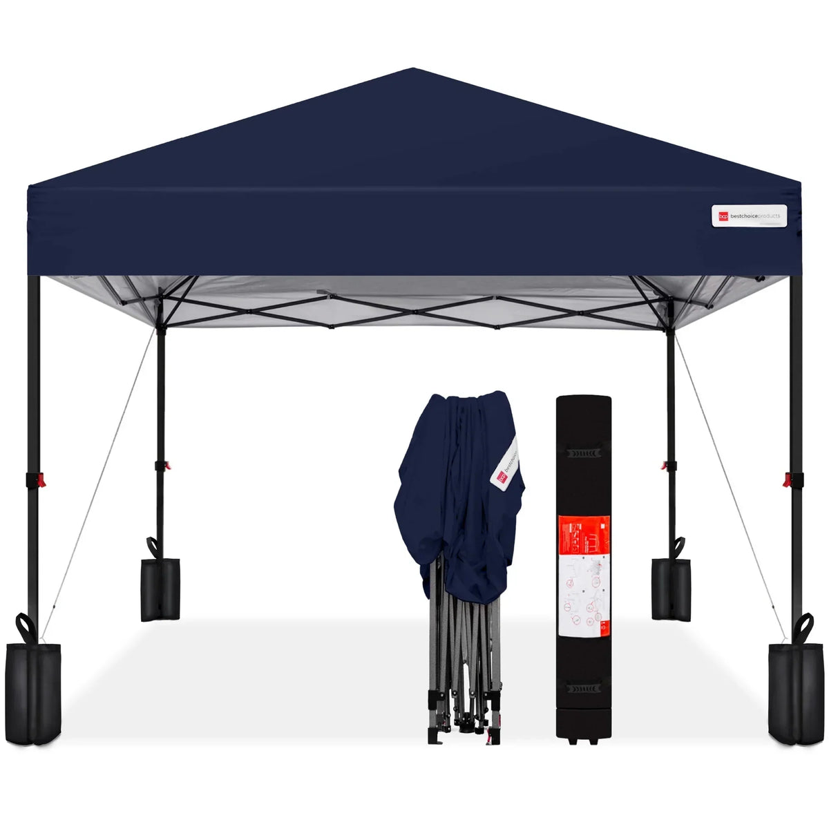 2026 NewBest Choice Products 12x12ft Easy Setup Pop Up Canopy w/ 1-Button Setup, Wheeled Case, 4 Weight Bags - Navy Blue