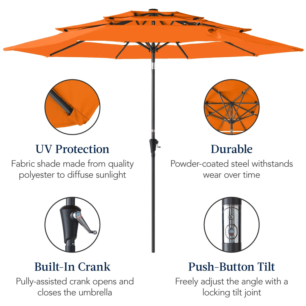 2026 NewBest Choice Products 10ft 3-Tier Patio Umbrella, Market Sun Shade w/ Tilt Adjustment, Easy Crank - Red