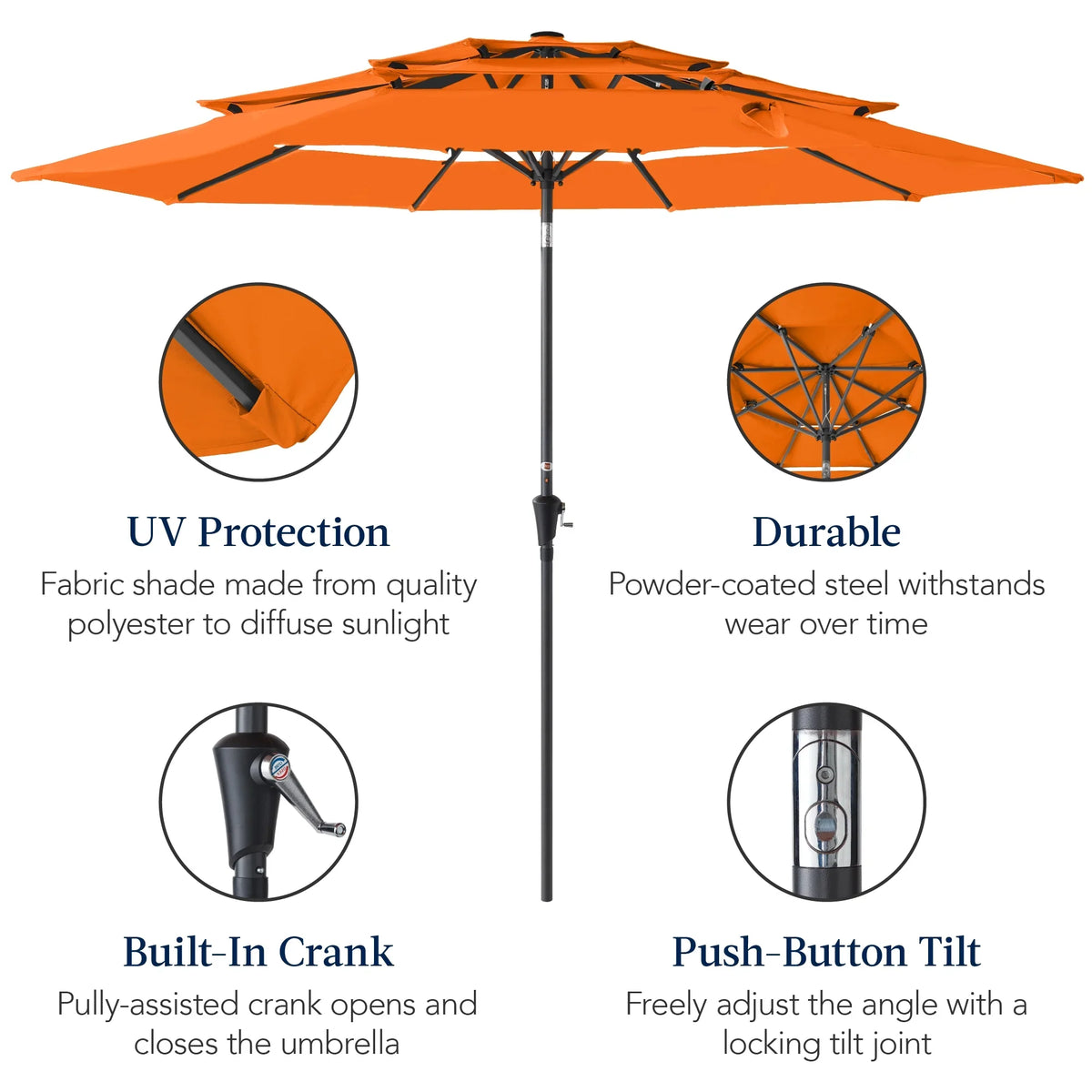 2026 NewBest Choice Products 10ft 3-Tier Patio Umbrella, Market Sun Shade w/ Tilt Adjustment, Easy Crank - Red