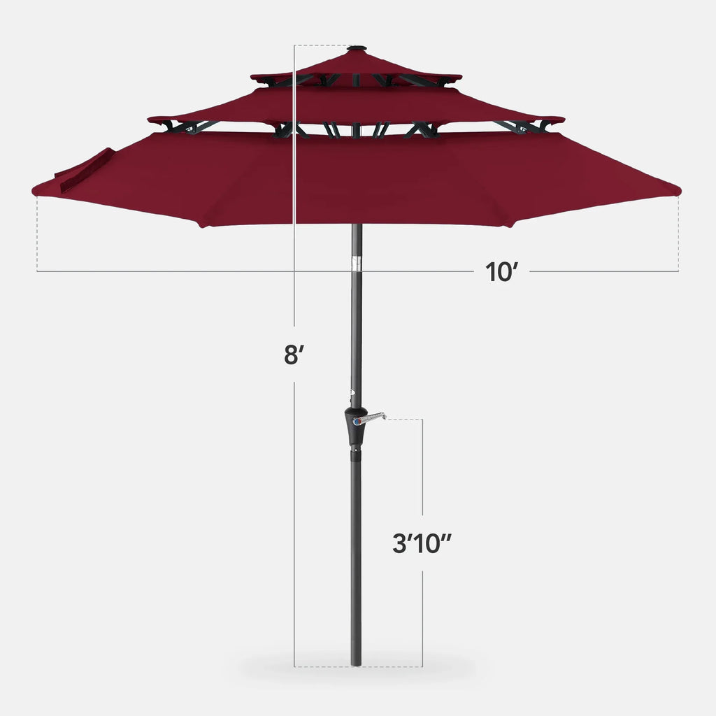 2026 NewBest Choice Products 10ft 3-Tier Patio Umbrella, Market Sun Shade w/ Tilt Adjustment, Easy Crank - Red