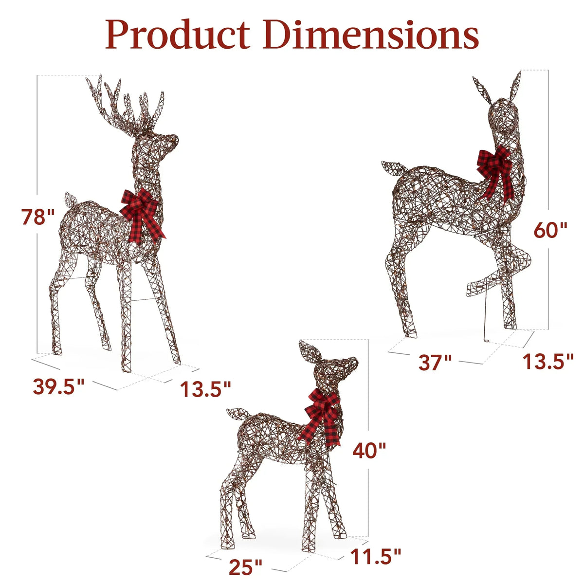 2026 NewBest Choice Products 6.5ft 3-Piece Lighted Christmas Deer Set Outdoor Yard Decoration w/ 385 LED Lights, Stakes - Gold