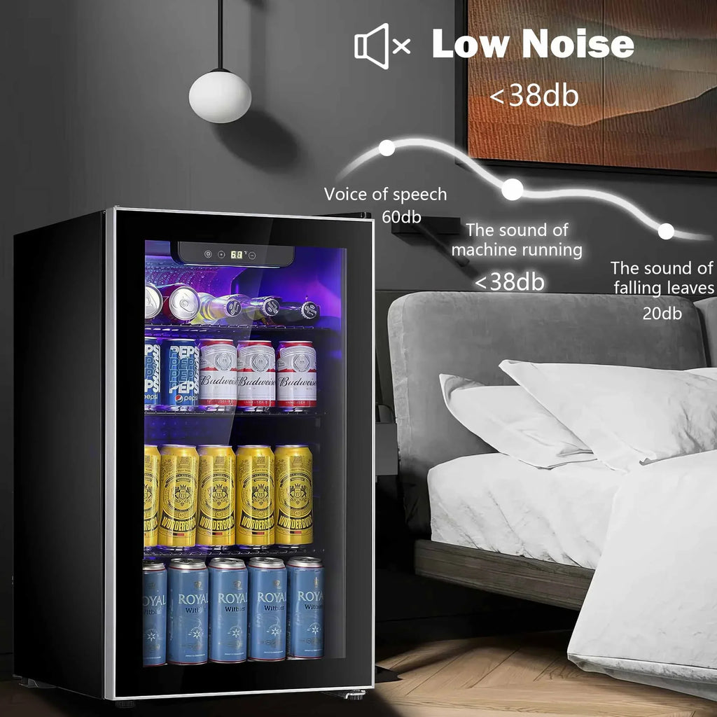 2026 NewAuseo 126 Can Beverage Refrigerator and Cooler with Glass Door for Home/Office/Bar-Black