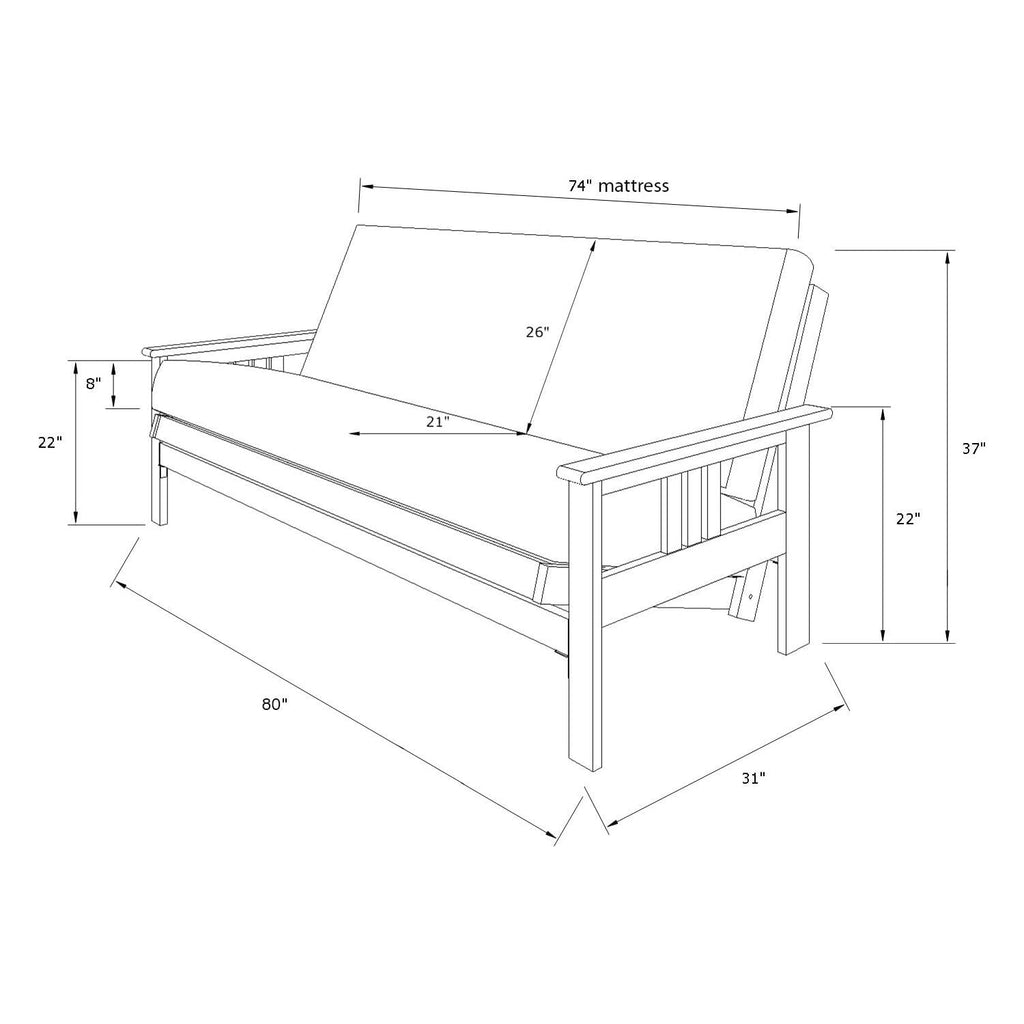 Full Size Futon Frame with Mattress - Hardwood Sofa Bed Convertible 79"