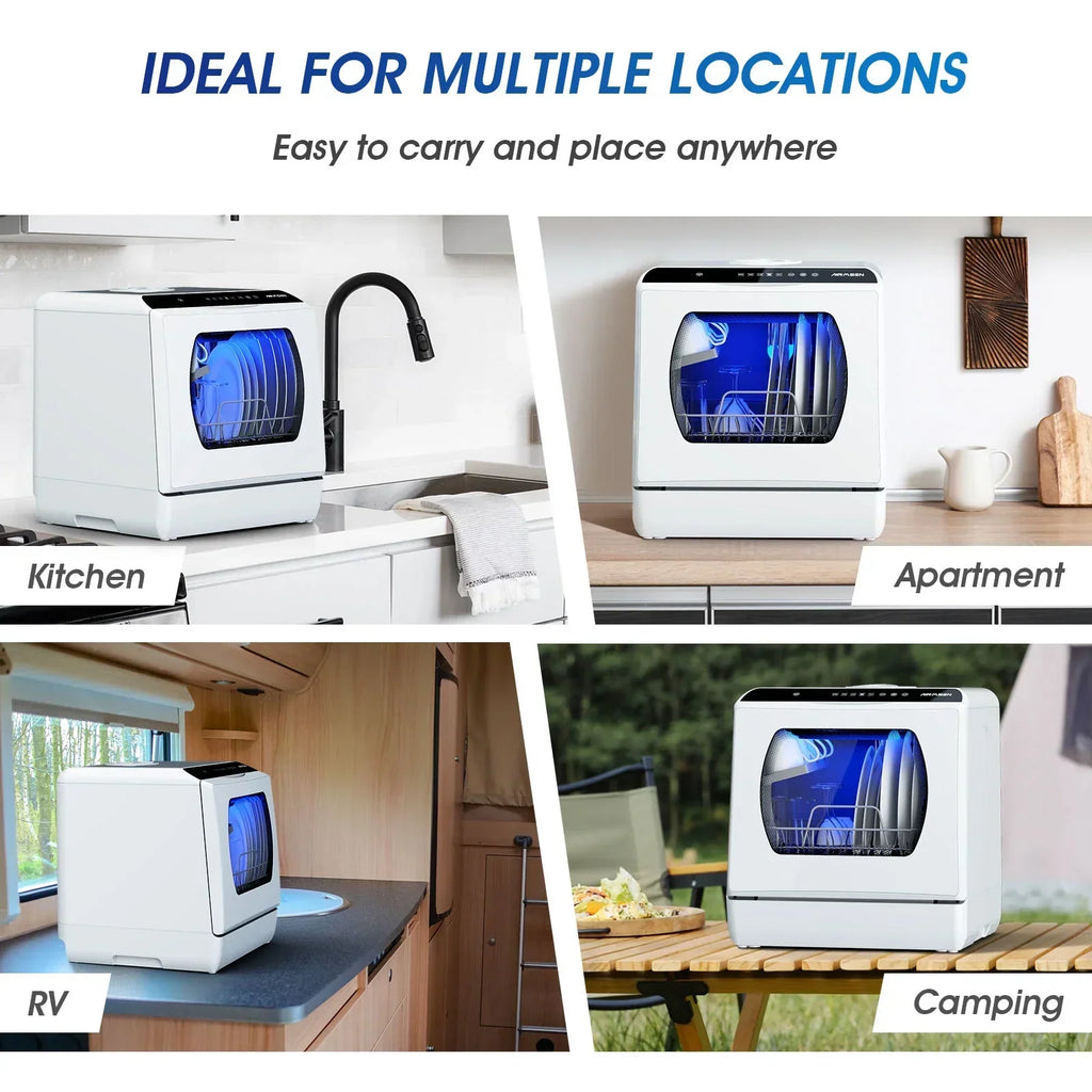 2026 NewAIRMSEN Portable Countertop Dishwasher with 5-Liter Built-in Water Tank and Air-Dry Function, 5 Washing Programs Mini Dishwasher, AE-TDQR03
