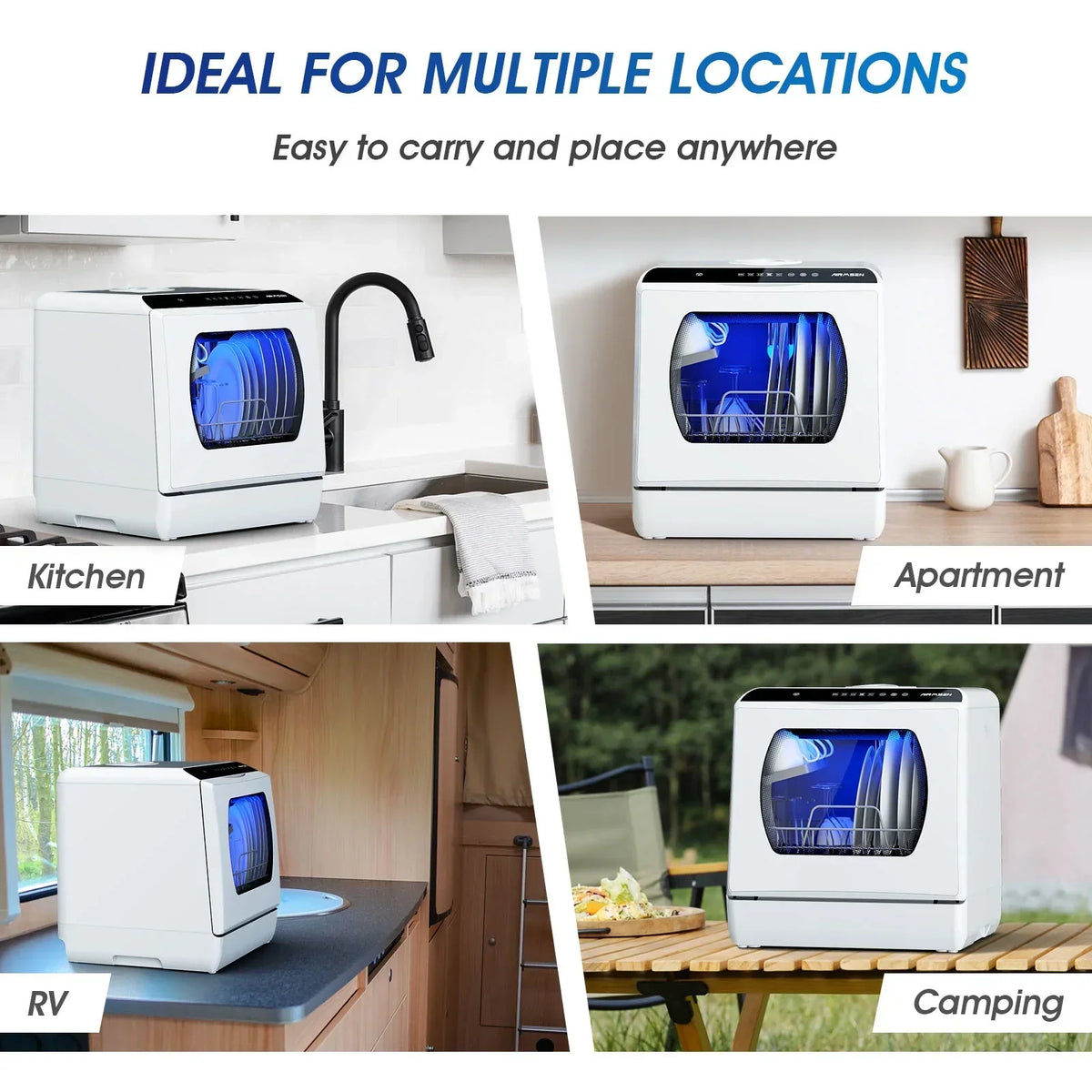 2026 NewAIRMSEN Portable Countertop Dishwasher with 5-Liter Built-in Water Tank and Air-Dry Function, 5 Washing Programs Mini Dishwasher, AE-TDQR03
