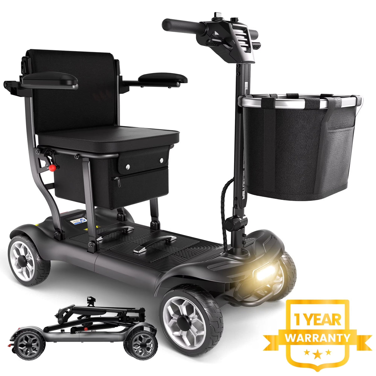 2026 NewEAGLOG Light Weight 4 Wheels Mobility Scooter for Seniors, Electric Folding Wheelchair Device for Travel, Black