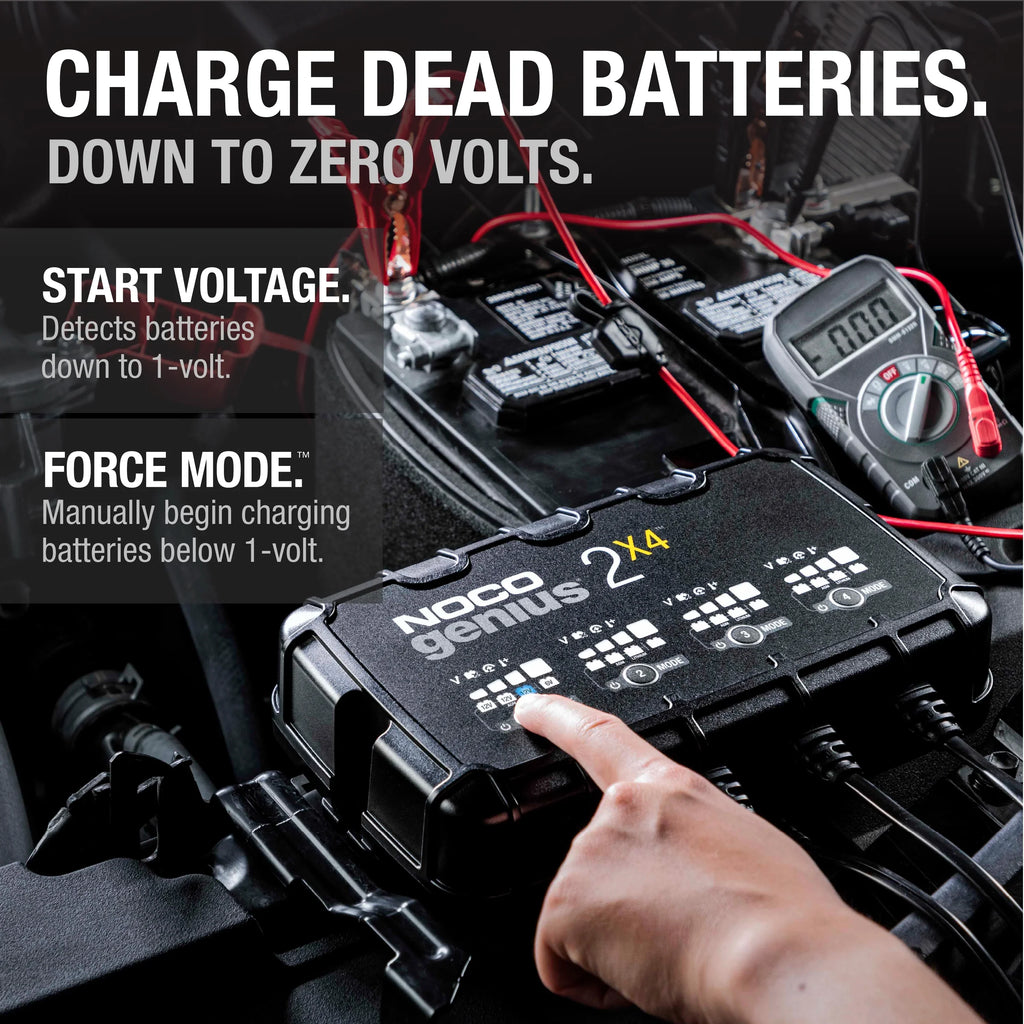 2026 NewNOCO GENIUS2X4: 4-Bank 8A (2A/Bank) 6V/12V Smart Battery Charger, Maintainer and Desulfator