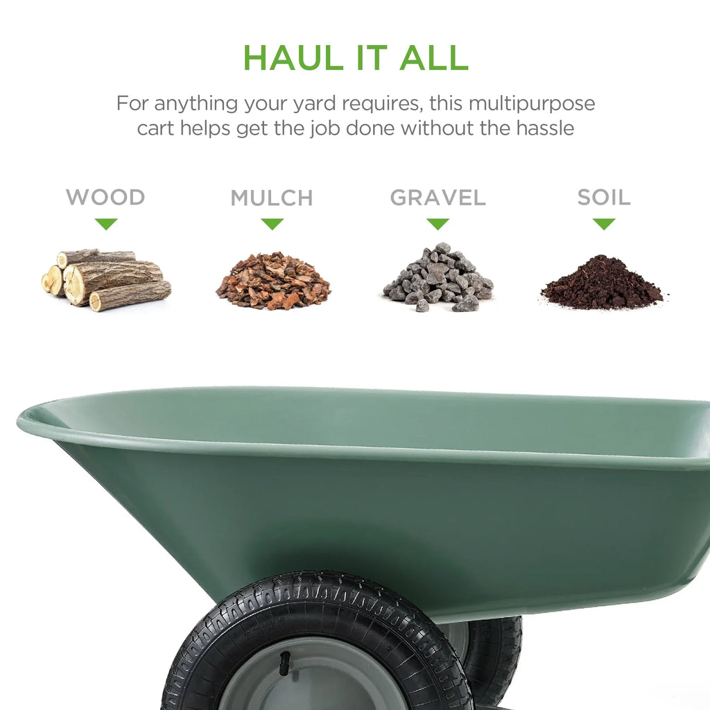 2026 NewBest Choice Products Dual-Wheel Home Wheelbarrow Yard Garden Cart for Lawn, Construction - Green