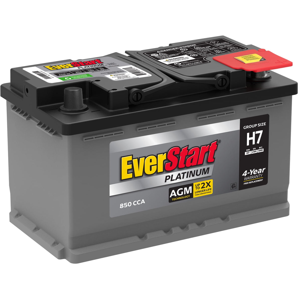EverStart Platinum AGM Automotive Battery, Group Size H7 / LN4 / 94R, 12 V, 850 CCA