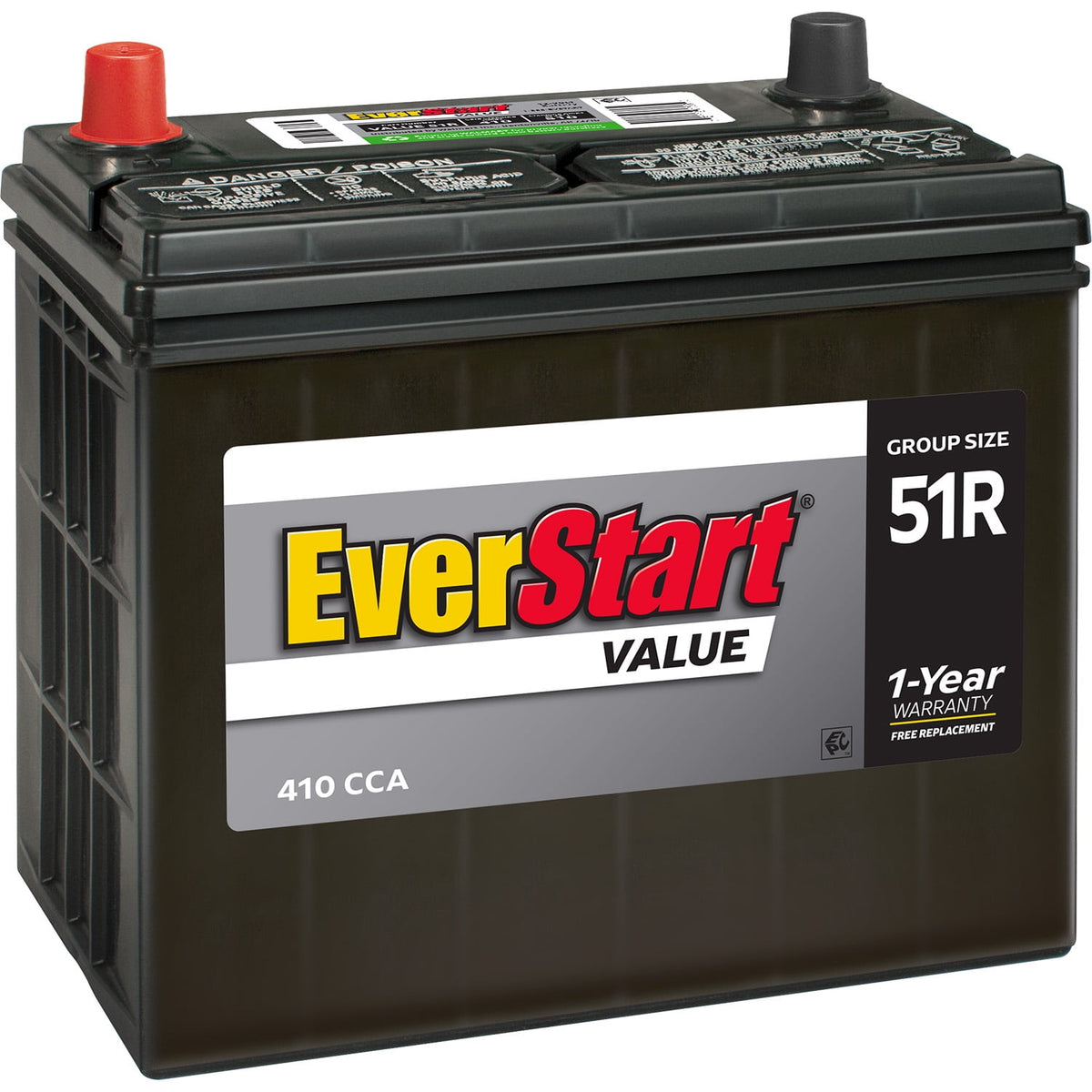 EverStart Value Lead Acid Automotive Battery, Group Size 51R, 12 Volt, 410 CCA