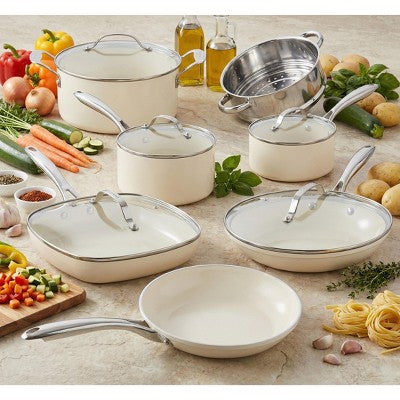 Gotham Steel 12 Piece Ceramic Nonstick Pots and Pans Cookware Set with Lids Steamer Oven Safe