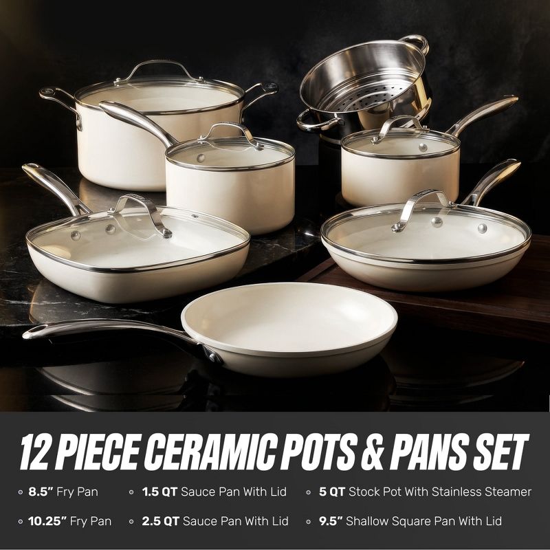 Gotham Steel 12 Piece Ceramic Nonstick Pots and Pans Cookware Set with Lids Steamer Oven Safe